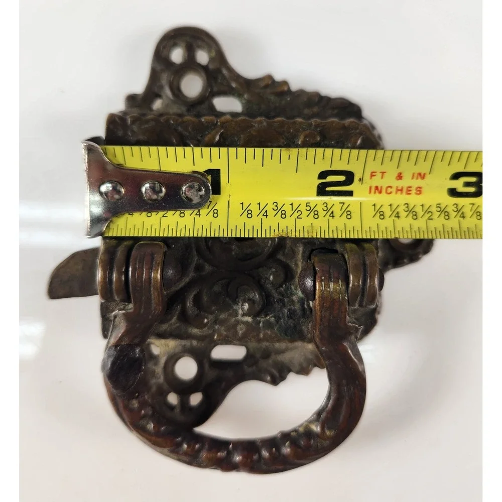 Antique Victorian Brass Ice Box Lock Beautiful Engraving Scroll Pre 1887 Patina